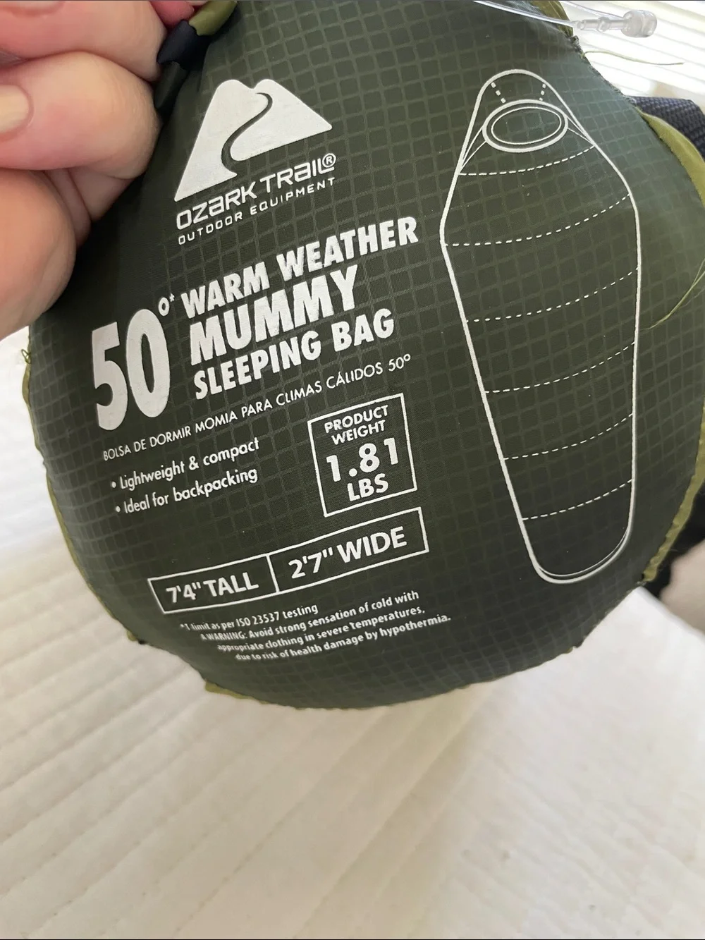Ozark Trail Olive Green and Gray 50° Warm Weather Mummy Sleeping Bag